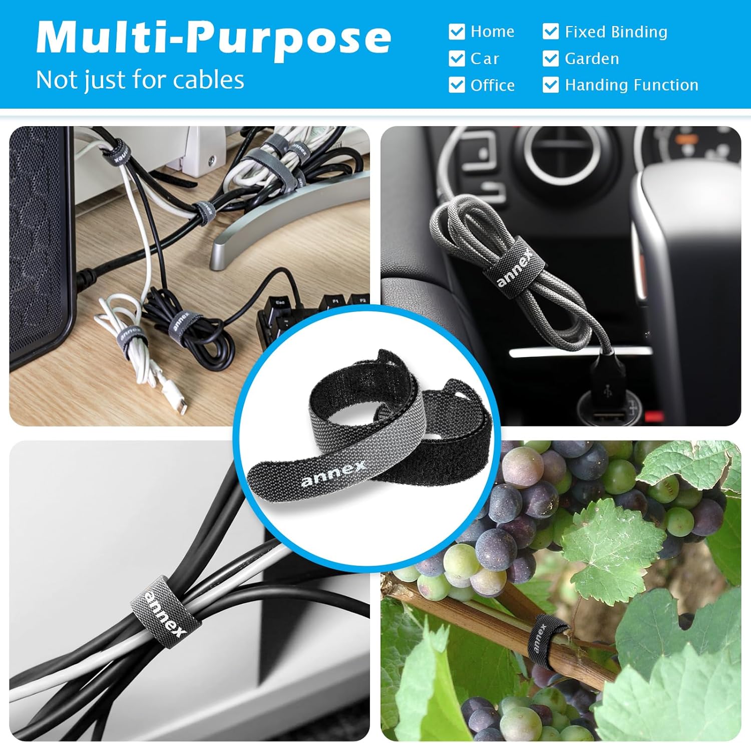 72pcs Cable Ties Reusable: Straps Tidy up Cluttered Cables, No More Mess, Long-lasting, Firmly Sticking, Multi-purpose, Adjustable Hook and Loop Wire Organizers for Home and Office