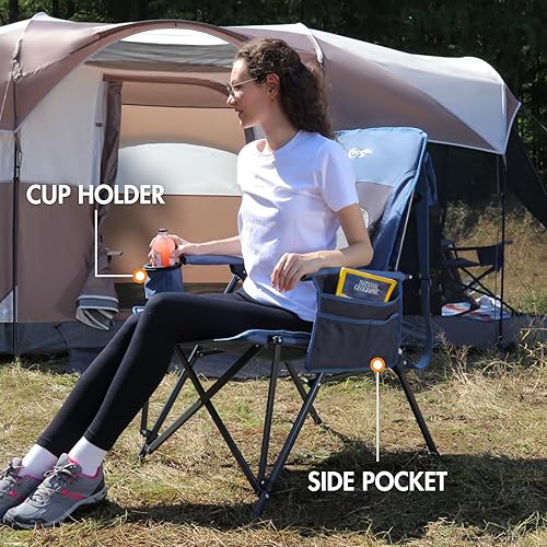 Miniatura 6 de Portal Sillas de césped portátiles plegables de gran tamaño con respaldo alto para adultos, campamento al aire libre, deportes, caza, pesca, patio