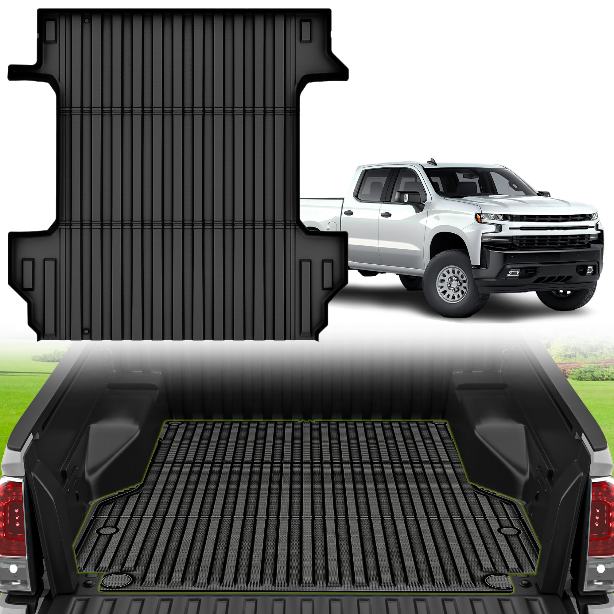 AUTOSAVER88 5.8FT Truck Bed Mat Fit for Chevrolet Silverado/GMC Sierra 1500 2019-2025, All Weather Protection TPE Heavy Duty Pickup Cargo Mat for Chevy Silverado Bed Liner Accessories, Black