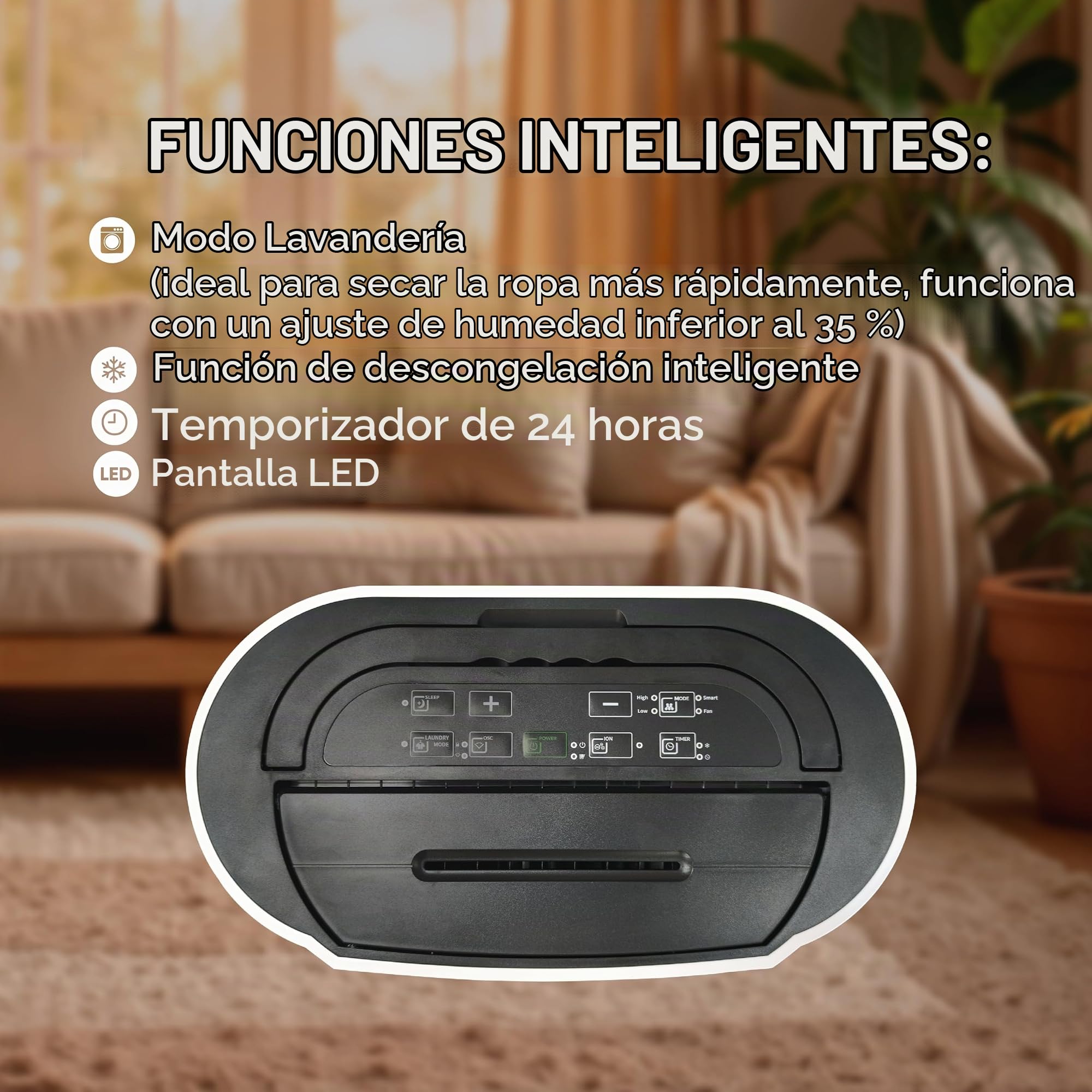 BESTHERM - Deshumidificador de aire BESTHERM - Feryel 24L/día, depósito extraíble, filtro de carbón activado, ionizador integrado