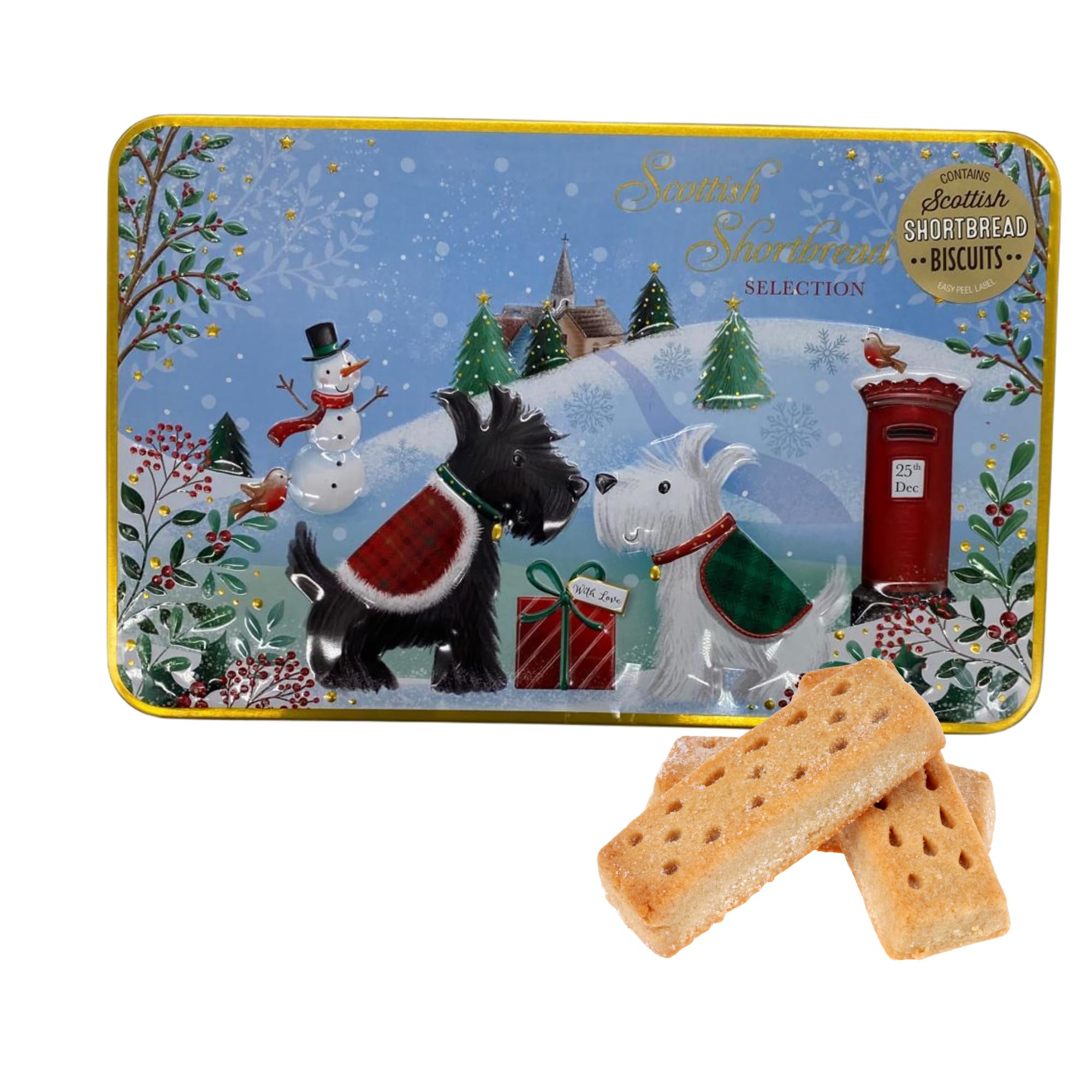 Christmas Tin Biscuits Gift Set - Scottie Dog Shortbread Biscuit Gift - Assorted Scottish Shortbread Selection - Scottie Dog Biscuit Tin with Biscuits - 150g - ACL Gift Tag