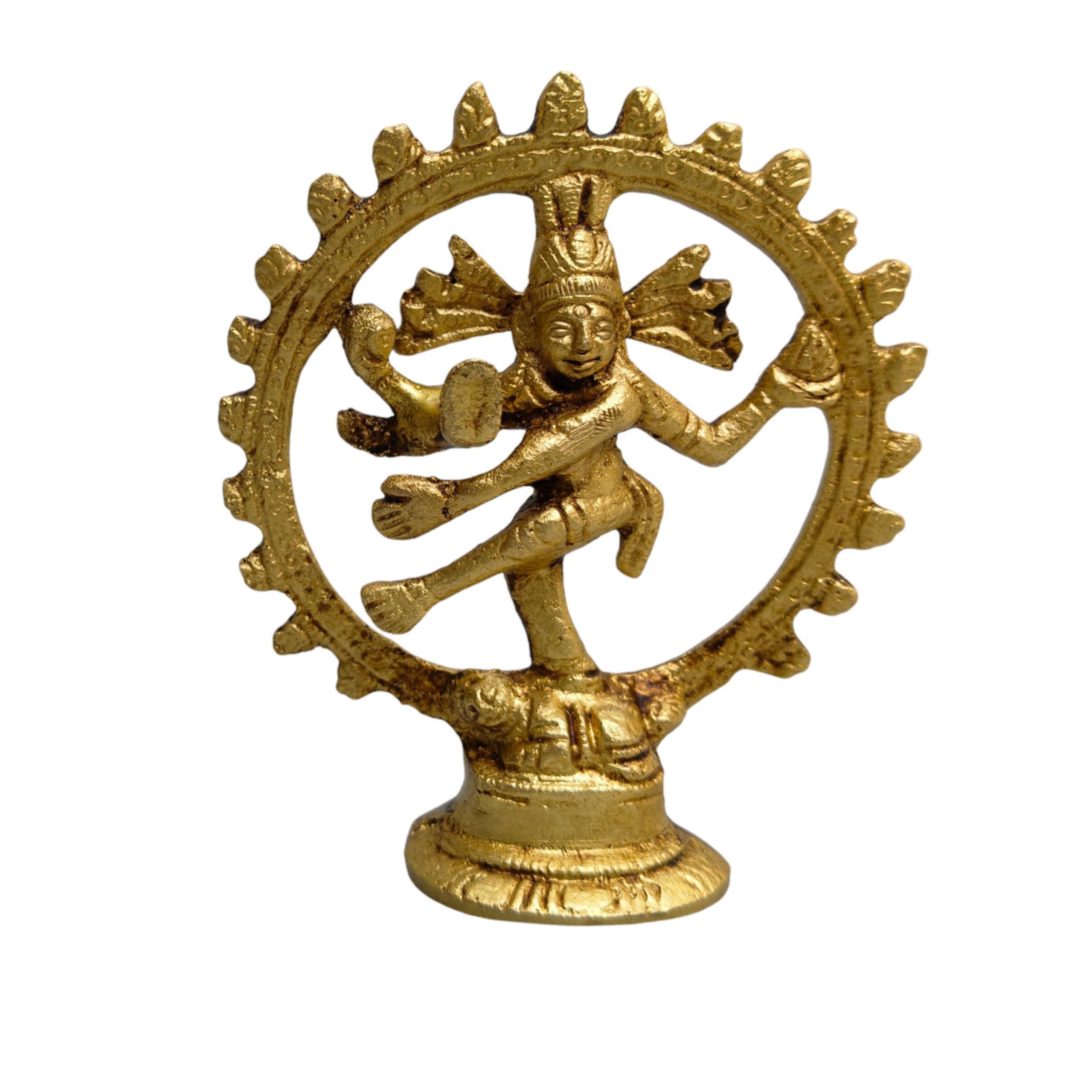 Brass Nataraja Dancing Shiva Idol Murti Statue Sculpture 3.5" inch Home, Office Table Décor Brass Idol Occasions Gift - Nataraj The Lord of Dance Nataraja