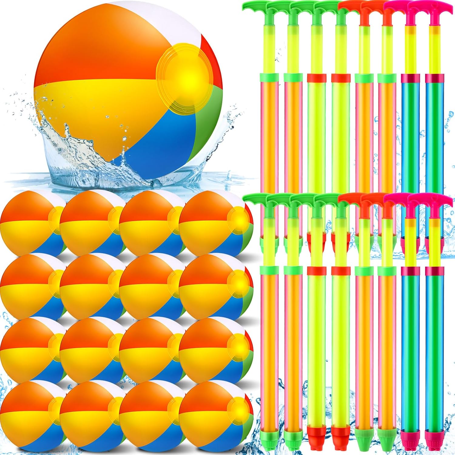 Tanlade 36 Pcs Beach Pool Party Favors Water Guns Bulk 4.72/6/12 Inches Inflatable Rainbow Beach Balls Water Squirters for Kids Summer Theme Party Favor Pool Toys(6)