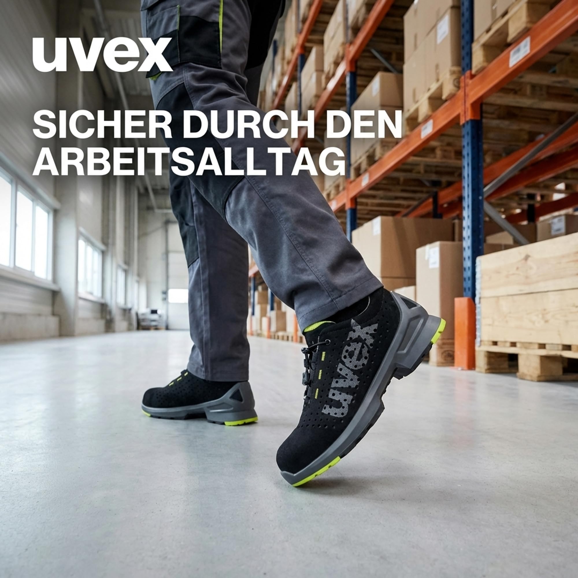 uvex 1 perforowane półbuty, buty ochronne S1 SRC, buty robocze dla kobiet i mężczyzn, czarne/limonkowe