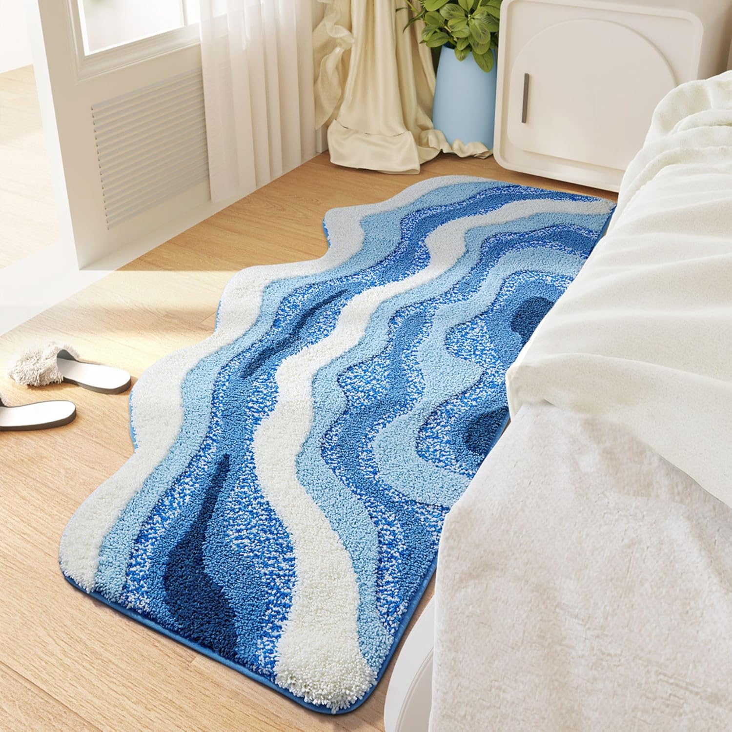 Luxury Microfiber Bath Mat, Extra Soft and Absorbent Carpet, Blue, Non-Slip Plush Shaggy Bathroom Rug, Machine Wash Dry, Bath Rugs for Bathroom and Bedroom Floor, Tub and Shower (50x120cm)