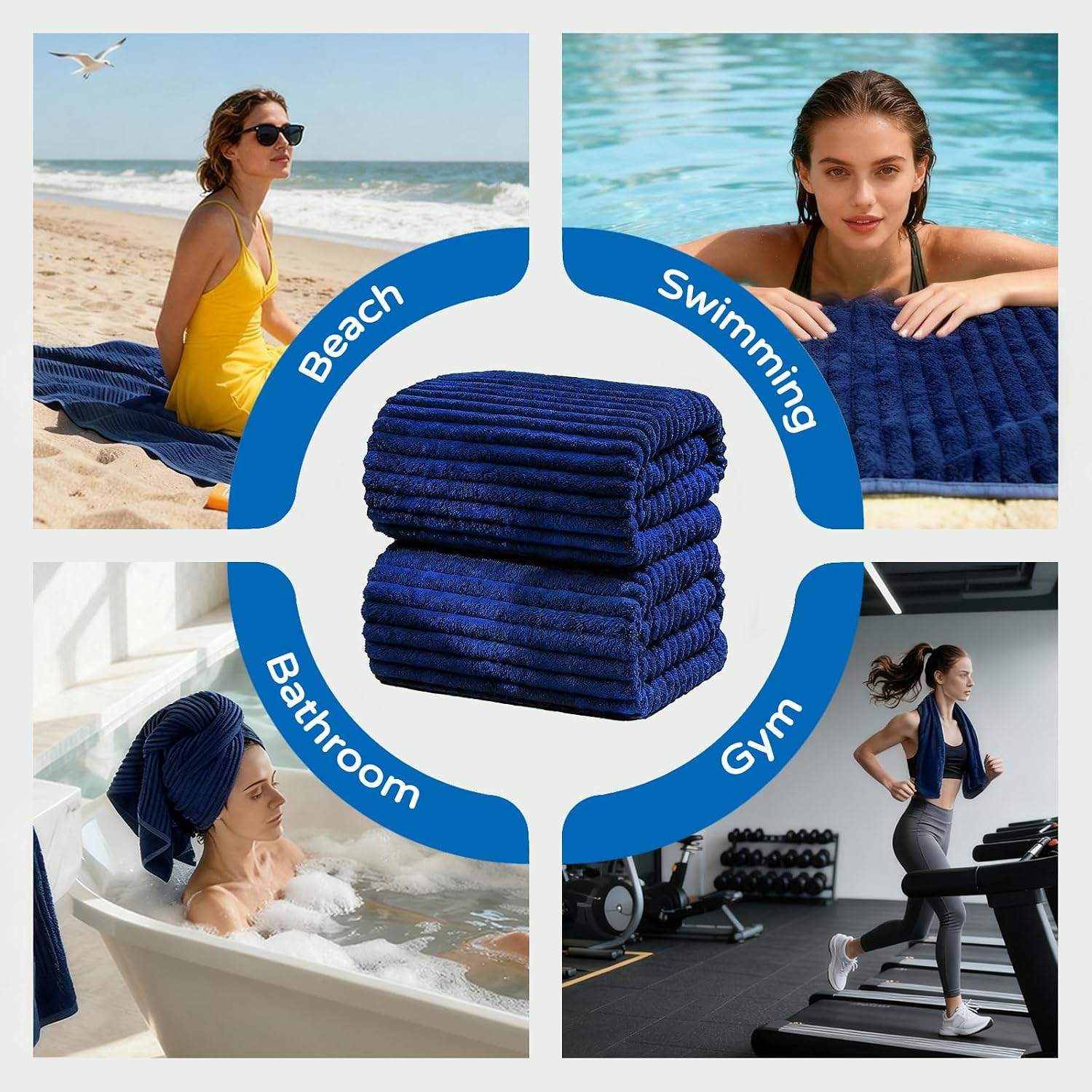 Luxury Extra Large Bath Towels Super Soft Highly Absorbent Microfibers Quick Dry Bath Towels Large for Bathroom (Navy Blue, 2Piece(60"x30")