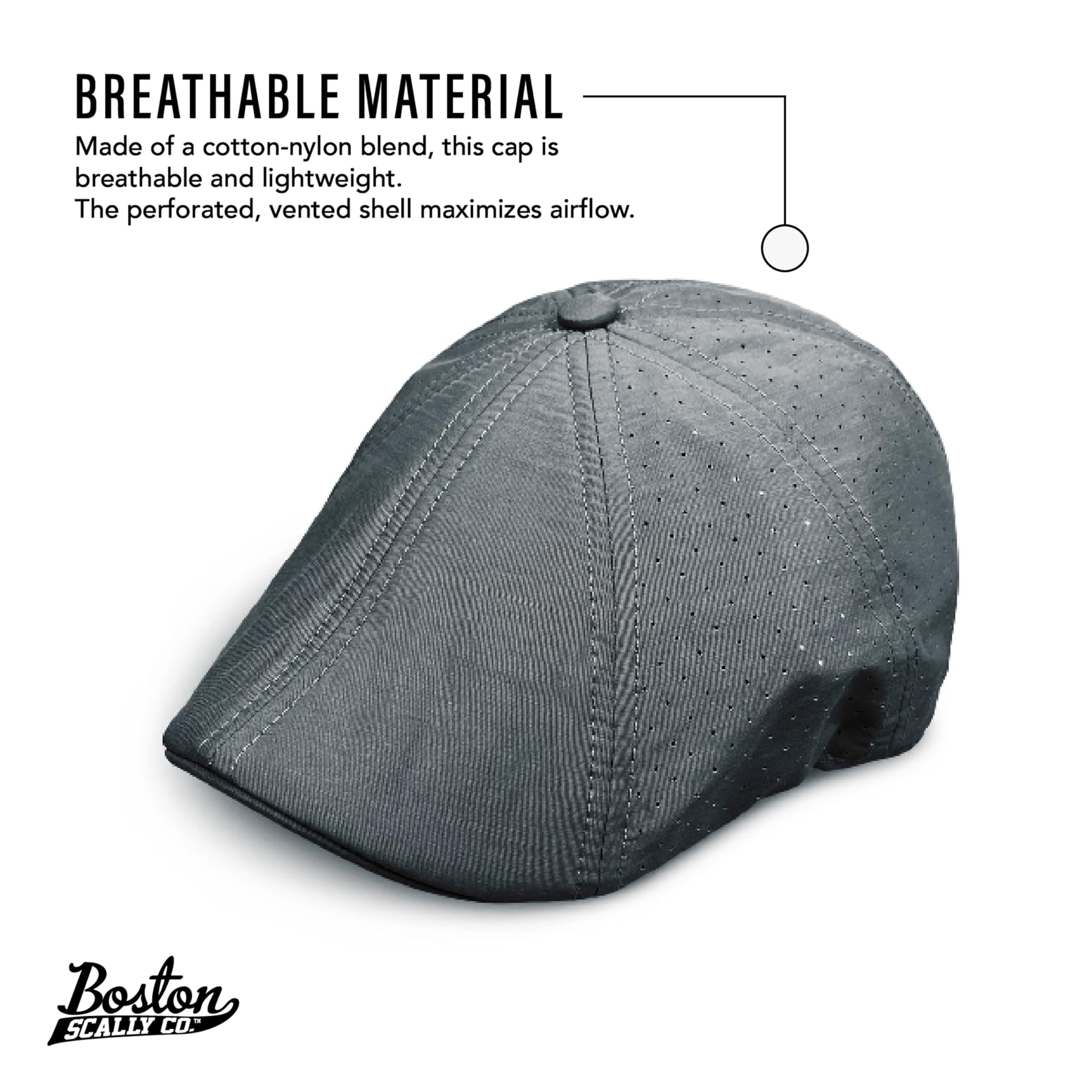The Original Cool Air Boston Scally Cap - Atmungsaktive Newsboy Flat Cap - 8 Panel Fitted Hat für Herren - Dunkelgrau