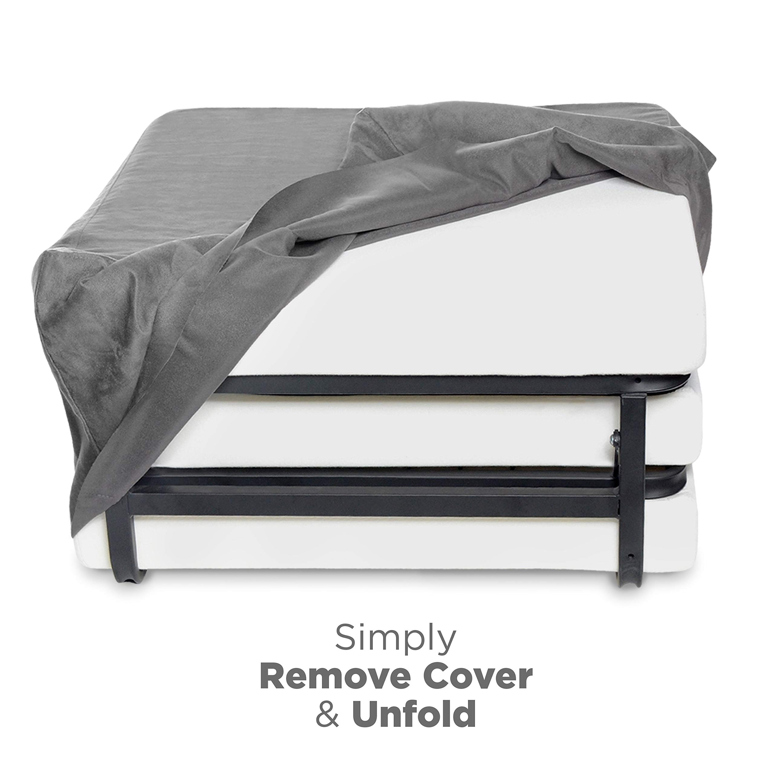 Milliard Folding Bed Ottoman Single Cot Size with Grey Suede Cover