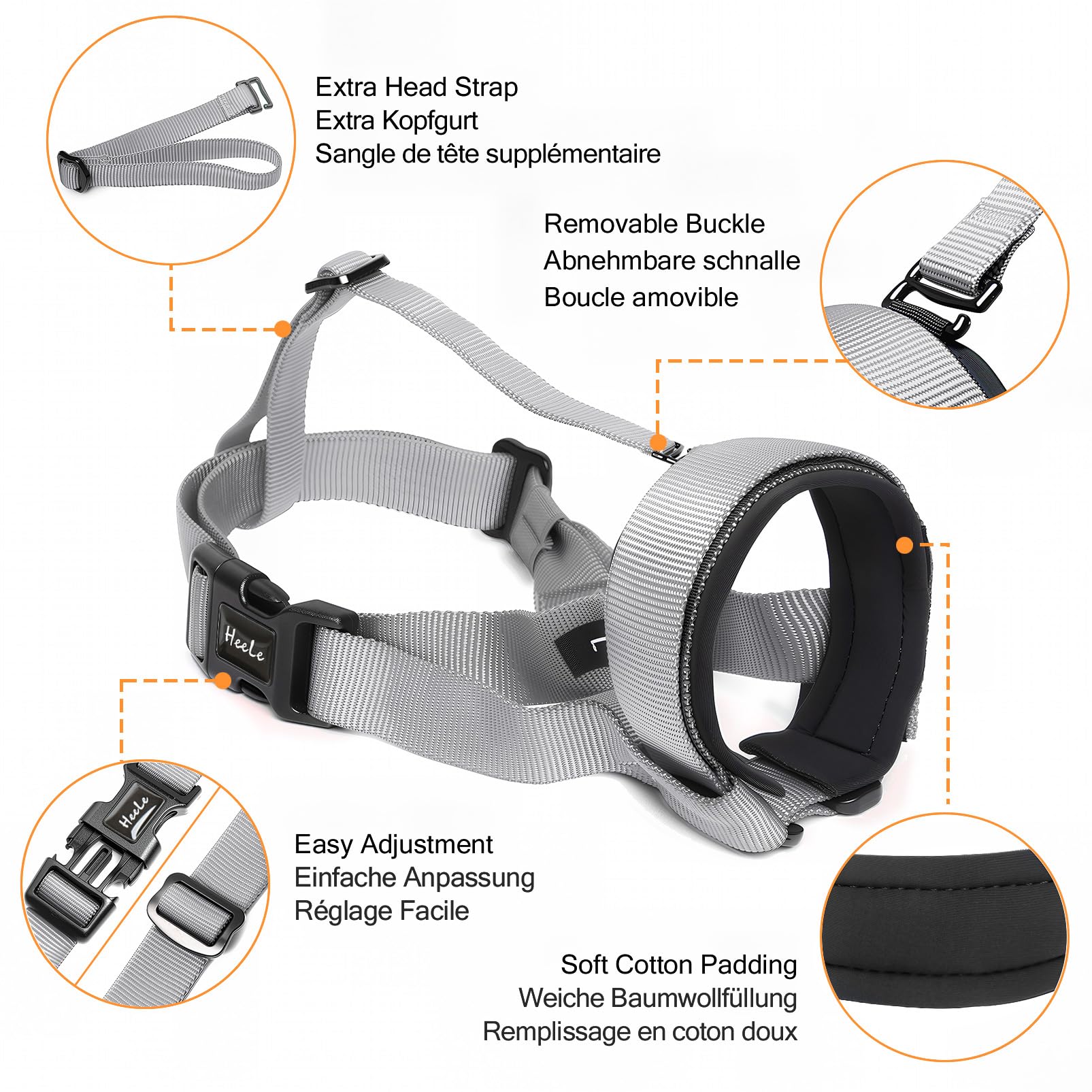 HEELE Dog Muzzle with Head Strap, Adjustable Loop and Soft Neoprene Padding, No More Chafing - Image 3