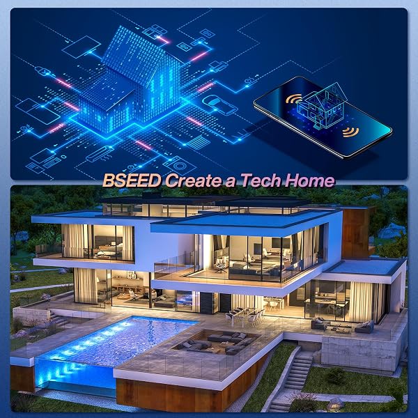 BSEED Interruptor Inteligente WIFI,Interruptores Tactil Con Cristal,Compatible con Alexa,Tuya y Smart Life,Requiere Cable Neutro,2 Gang 1 Vía,86mm Blanco - 2
