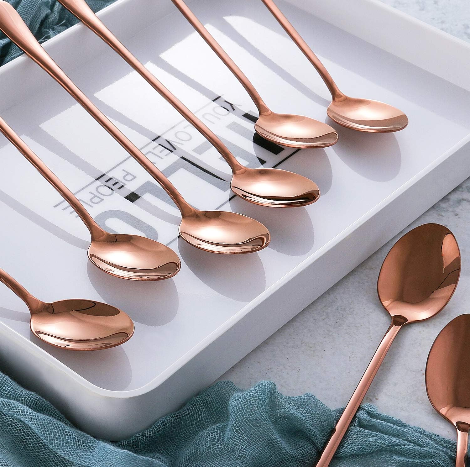 Long Handle Spoon,MCIRCO Stainless Steel Spoon Set Mixing Spoon Ice Cream Spoon Iced Tea Spoon Coffee Spoon Cocktail Stirring Spoon Dessert Spoon Milkshake Spoon,Set of 8 (Rose-gold, 7.6in)