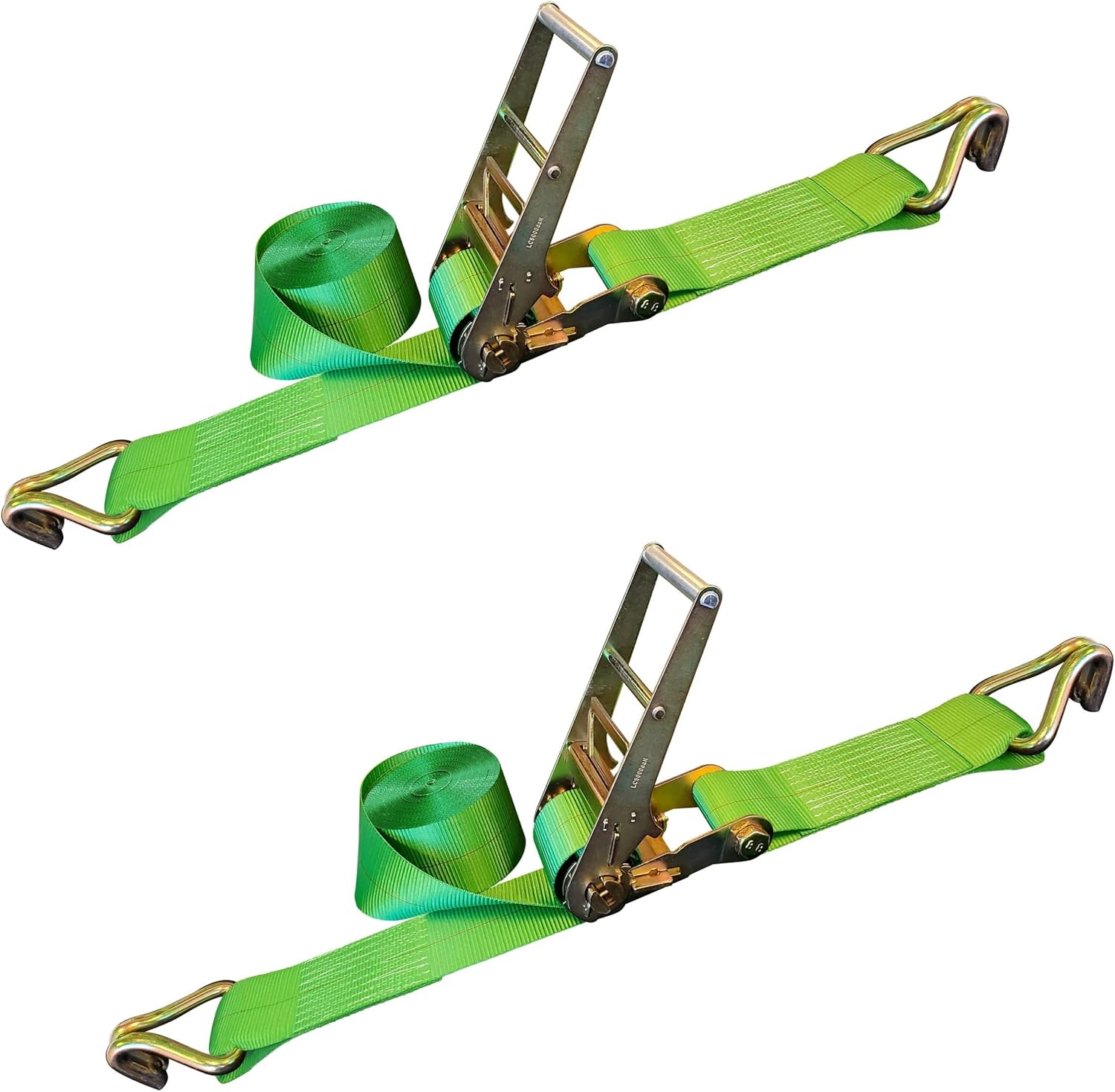 Mega Cargo Control J Hook Ratchet Straps, 3" x 30' Heavy Duty Tie Downs for Cargo Hauling, Flatbeds, Trailer (Green, 2 Pack)