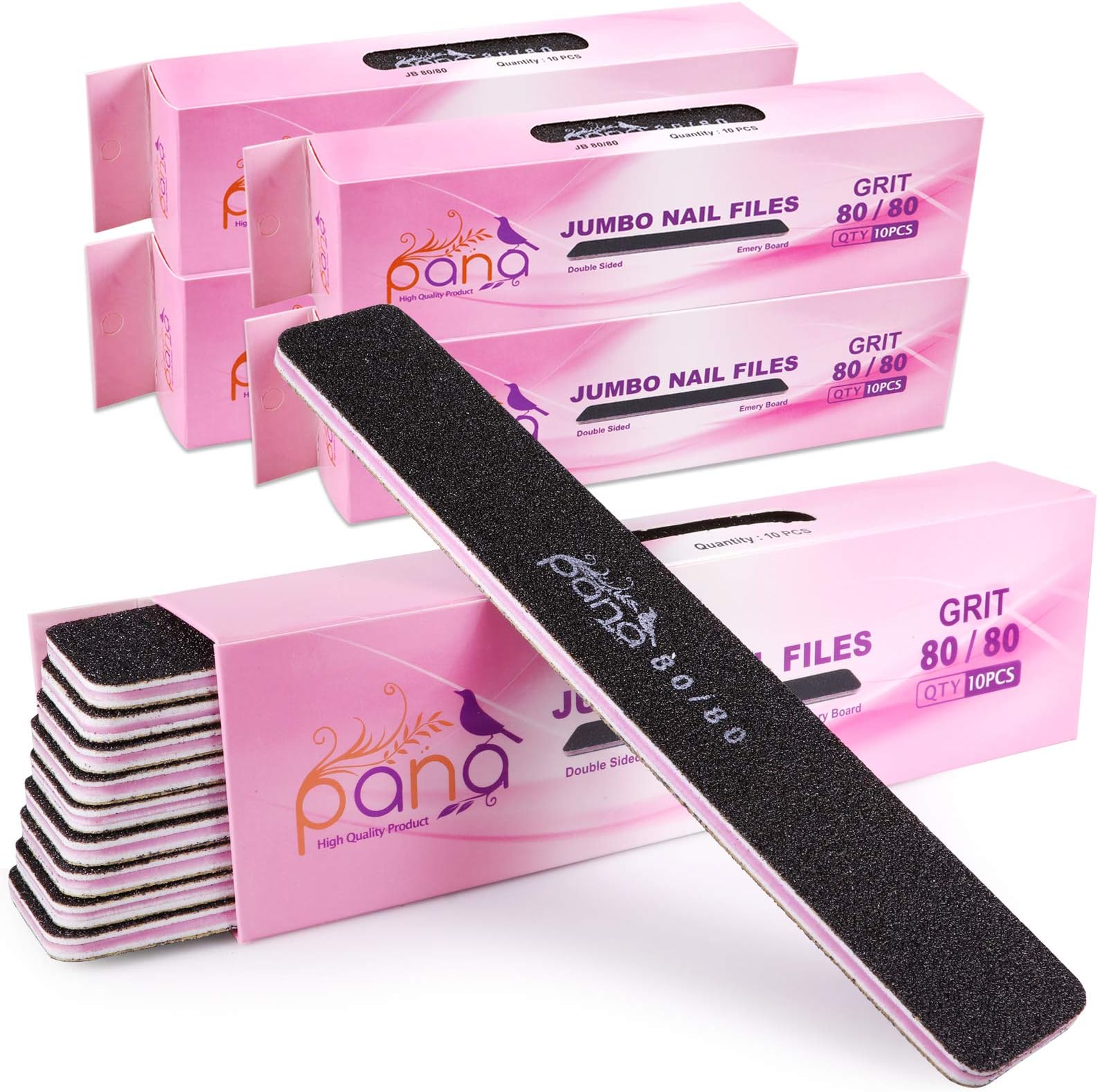 Professional Nail Files Grit 80/80, Jumbo Size Black/Pink