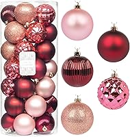 Vista 12 de Every Day is Christmas - Juego de adornos de Navidad de 50 unidades de 2.24 pulgadas (57 mm), juego de adornos inastillables para el árbol de rojo