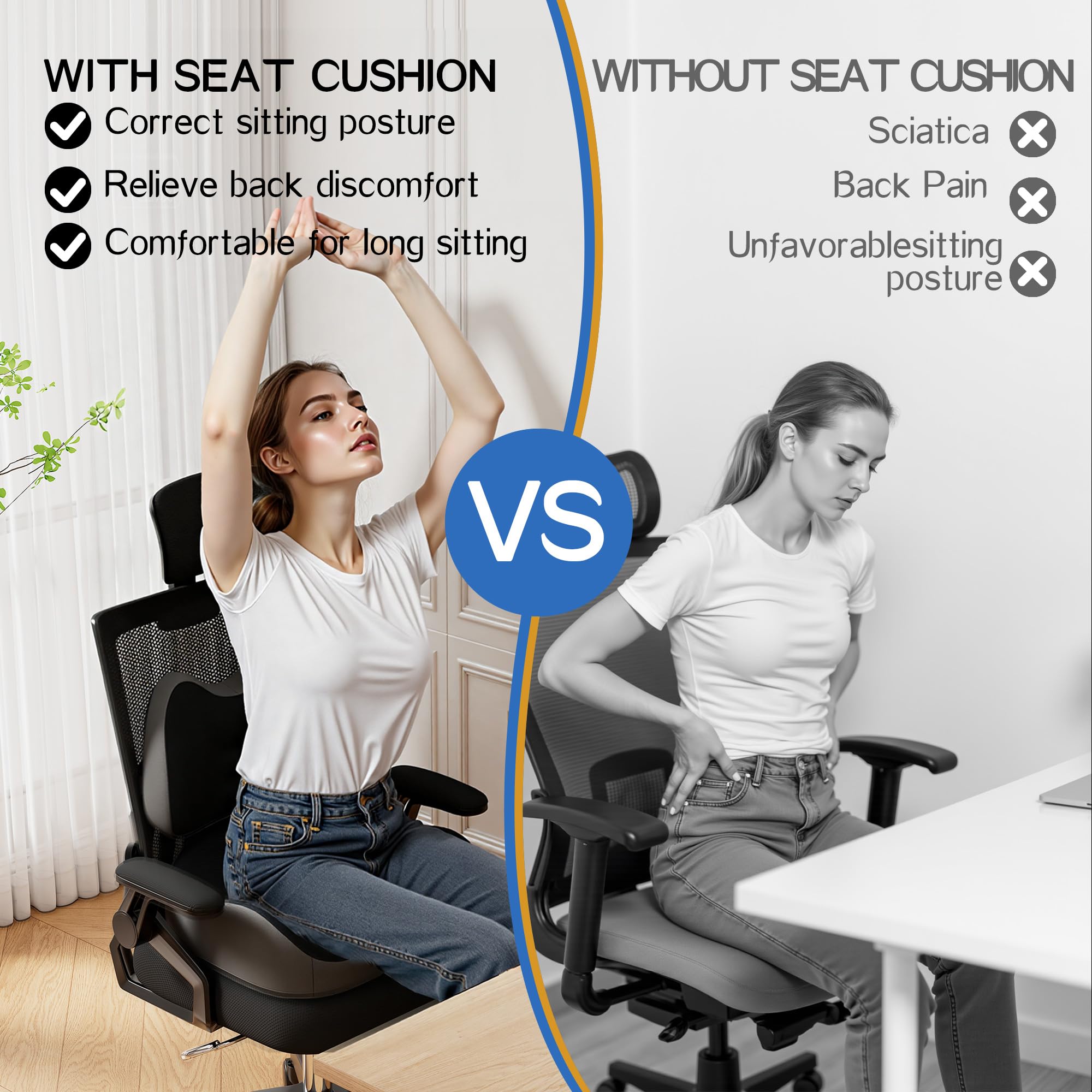 Benazcap X Large Memory Foam Seat Cushion Lumbar Support Pillow for Sciatica Tailbone Pressure Relief Coccyx Pad for — view 4