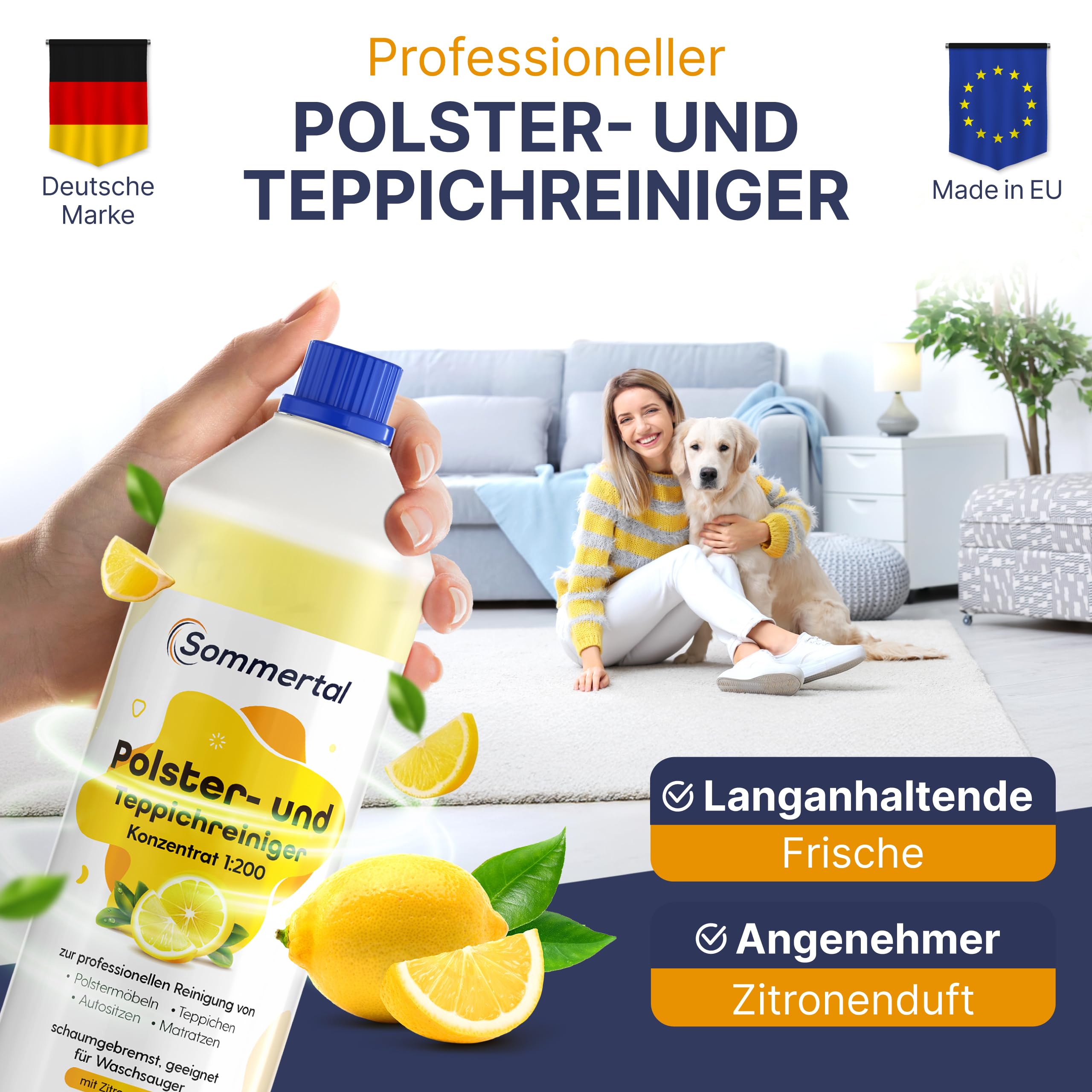 Sommertal Nettoyant professionnel concentré pour tissus d'ameublement et tapis, 1 l, pour plus de 40 lavages, convient pour canapé, coussins, sièges de voiture, tapis, matelas, aspirateur humide et