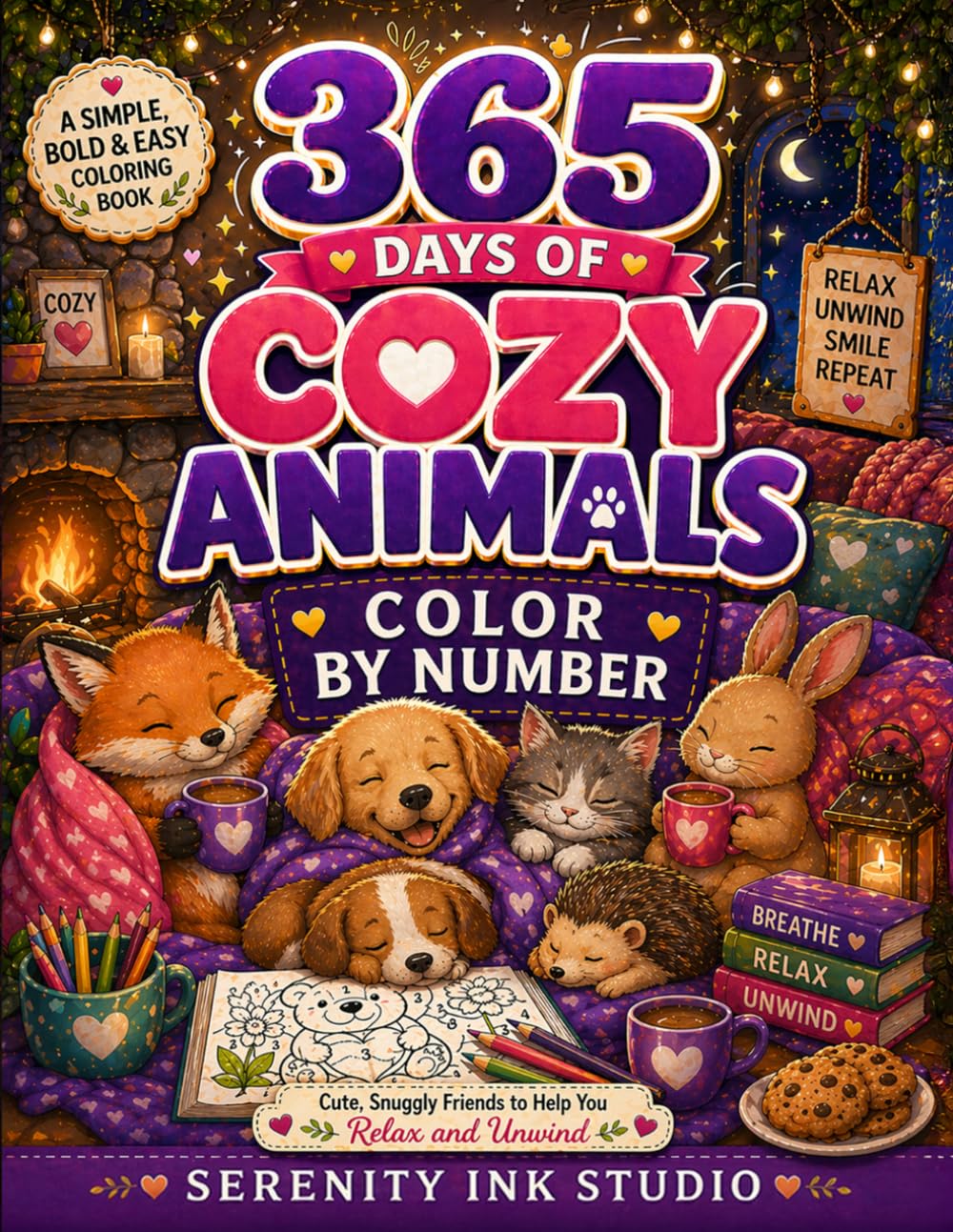 365 Days of Cozy Animals (Color by Number): A Simple, Bold, and Easy Coloring Book with Cute, Snuggly Friends to Help You Relax and Unwind