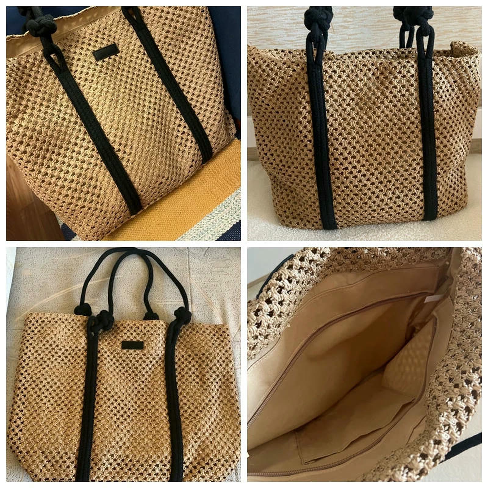 Borse di Paglia Borsa da Donna Elegante in Intrecciata Spiaggia per Le Vacanze Shopper Casual con Manico Superiore A Tracolla sotto Ascelle alla Moda-beige-37x14x34 Cm