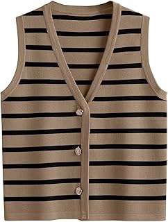Tops para mujer a rayas elegantes tops cortos sin mangas con botones cárdigan suéter chalecos y