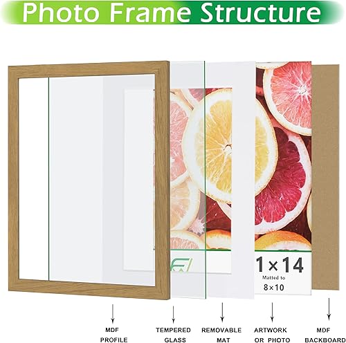 Vista 4 de FrameWorks Marcos de fotos clásicos de madera de 12 x 16 a 8 x 12 pulgadas con vidrio templado, roble dorado, paquete de 6