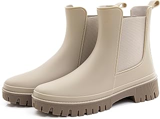 Fubotao Women's Waterproof Short Chelsea Rain Boots - Non-Slip PVC Ankle Boots for Rainy Days & Muddy Paths