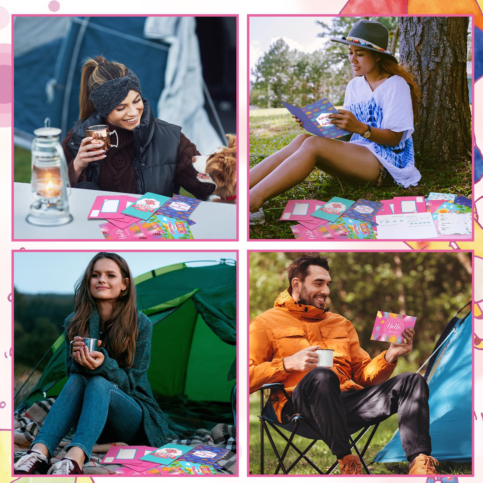 Fullhawl Juego de papelería de 51 piezas de aventuras en el campamento, kit de papelería de campamento de verano, incluye carta de papel, sobre adhesivo, postal, libro de actividades de campamento