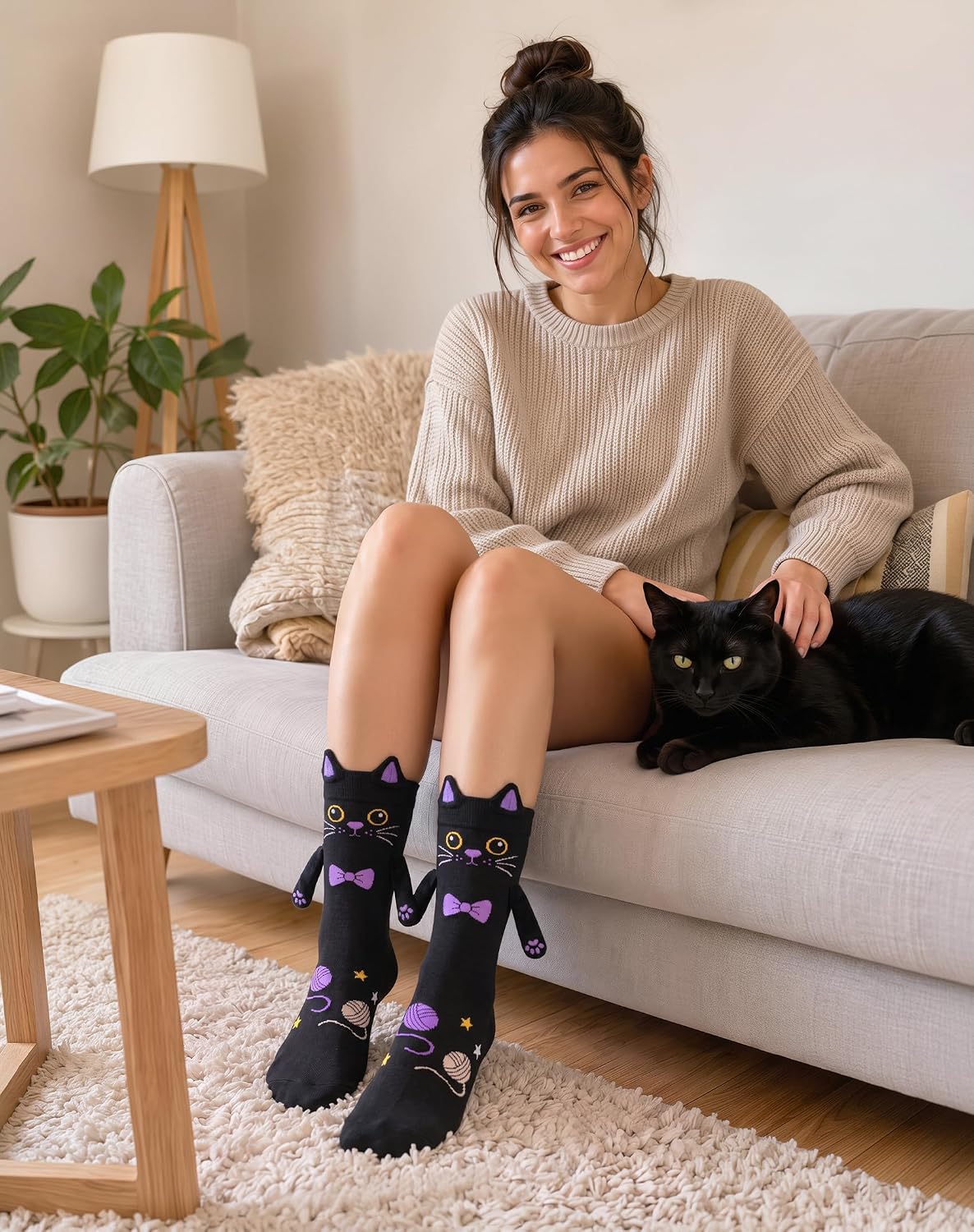 FunisFun Magnetic Cat Socks for Women Men, Novelty Animal Hand Holding Socks, Ideal Gifts for Cat Lovers Teen Girls image 2