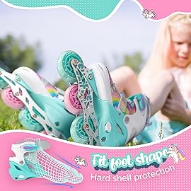 SULIFEEL Rainbow Unicorn Adjustable Inline Skates for Girls Boys and Kids with All Illuminating PU Wheels for Outdoor and Indoor Beginner Skates Medium