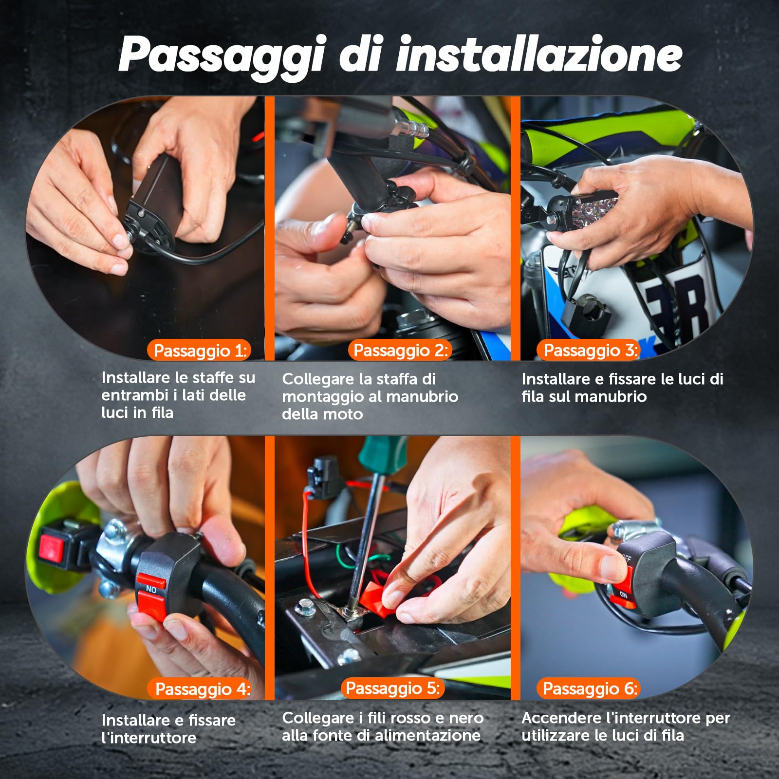 Faretti LED Moto Dirt Pit Bike Lampada Faro 60W 2500Lm Kit Luce di Guida 22mm Manubrio Universale per CRF XR EXC XC TE FE KLX PW 50cc 80cc 110cc 150cc 250cc，impermeabile Risparmio energetico