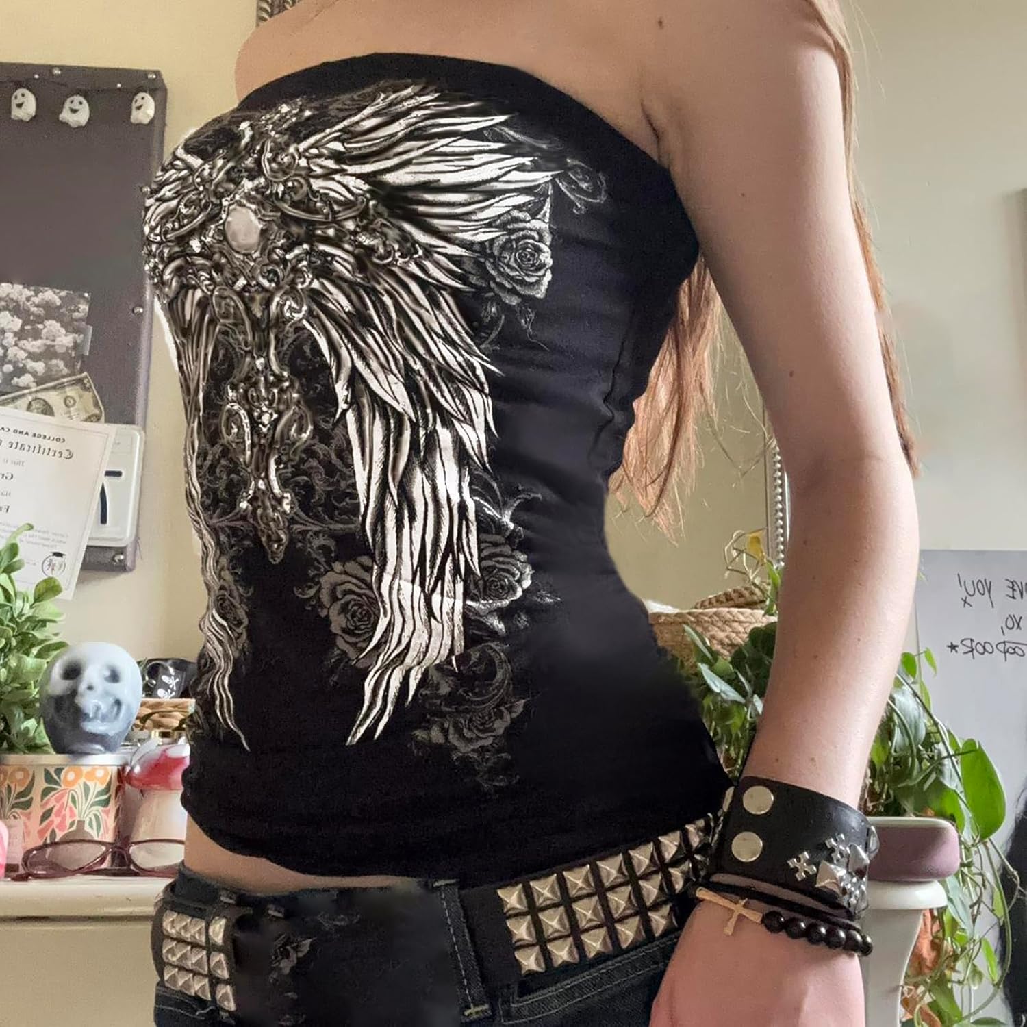 Women's Gothic Graphic Tube Top Strapless Sleeveless Bandeau Tops Summer Going Out Cropped Tube Tops - Image 4