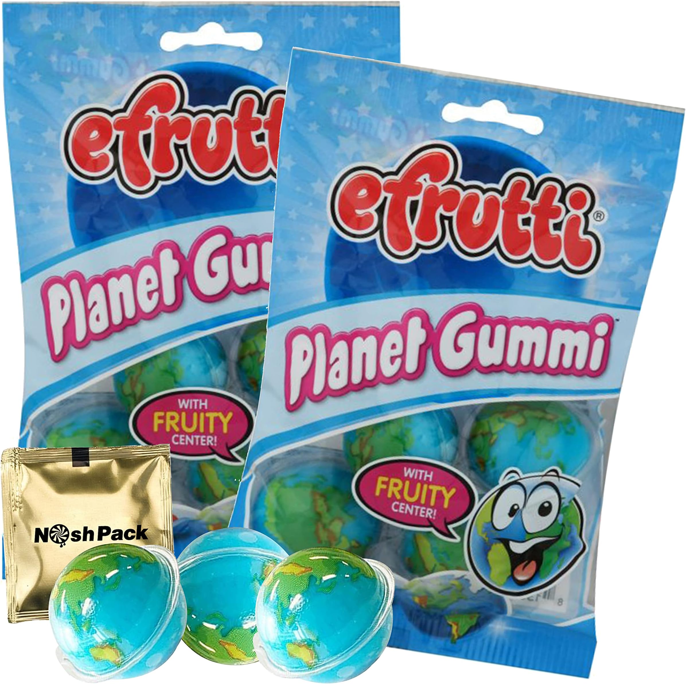 Efrutti Planet Gummi Candy, Fruity Jelly Gummies, Tik Tok Gummy Snacks, Individually Wrapped Soft Juicy Candy and Gel Center, with Nosh Pack Mints (2 Pack)