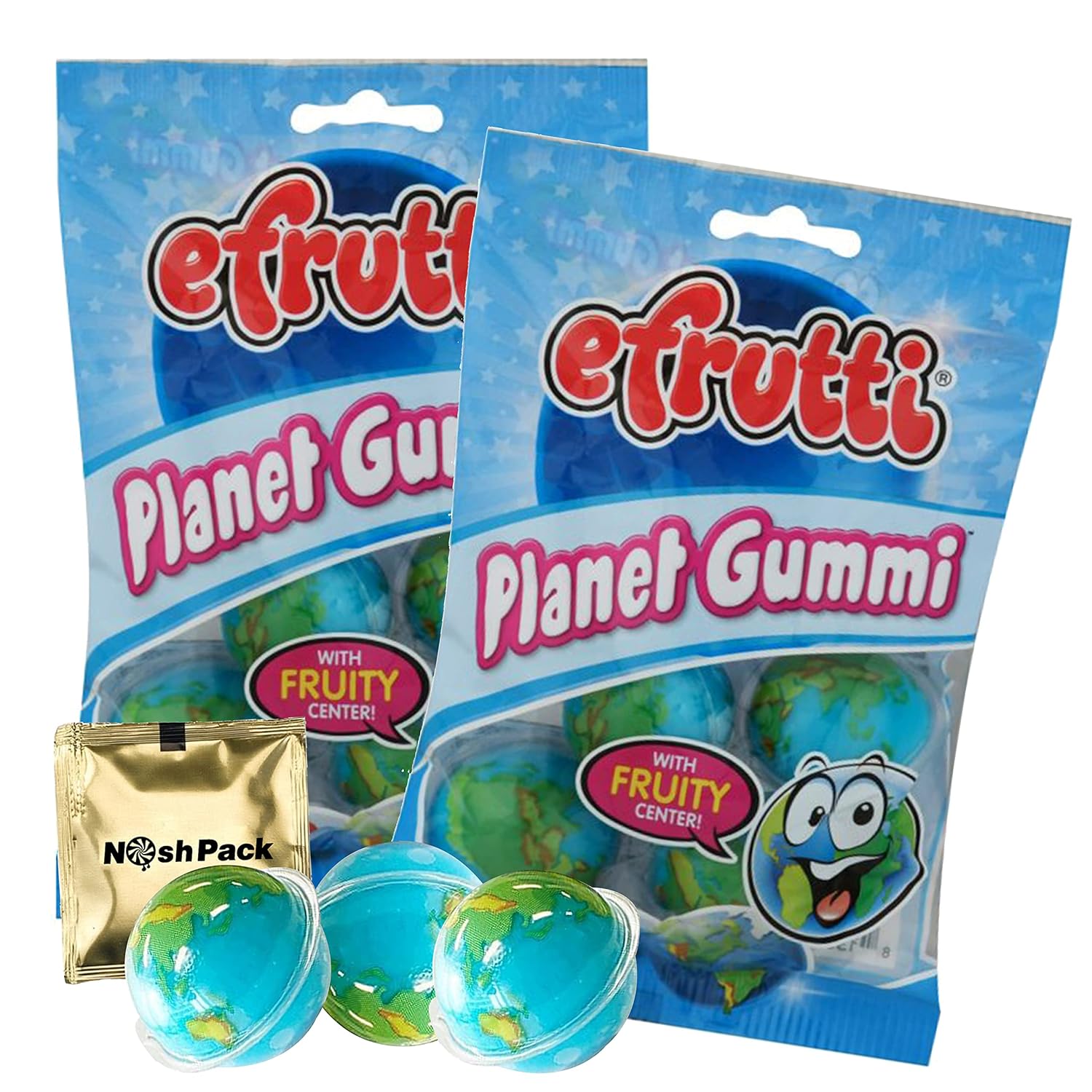 Efrutti Planet Gummi Candy, Fruity Jelly Gummies, Tik Tok Gummy Snacks, Individually Wrapped Soft Juicy Candy and Gel Center, with Nosh Pack Mints (2 Pack)