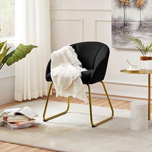 Miniatura 4 de Yaheetech Sillón moderno de terciopelo, silla de maquillaje en forma de flor con patas de metal dorado para sala de estar, sala de maquillaje,