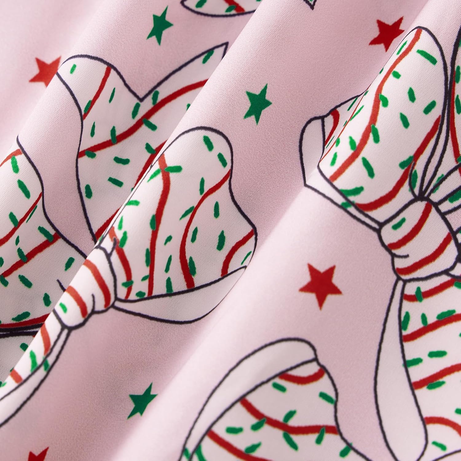 Meiweileya Womens Satin Christmas Pajama Set Silk Tree Cake Button down Shirt Pants 2 Piece Holiday Sets Cute Pj Friends Pjs - Image 6