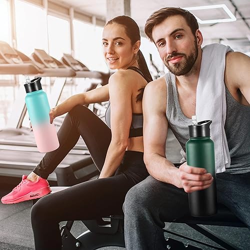 Miniatura 7 de VEGOND Botella de agua aislada de acero inoxidable de 40 onzas con tapa de popote a prueba de fugas y tapa de boquilla, boca ancha, doble pared al