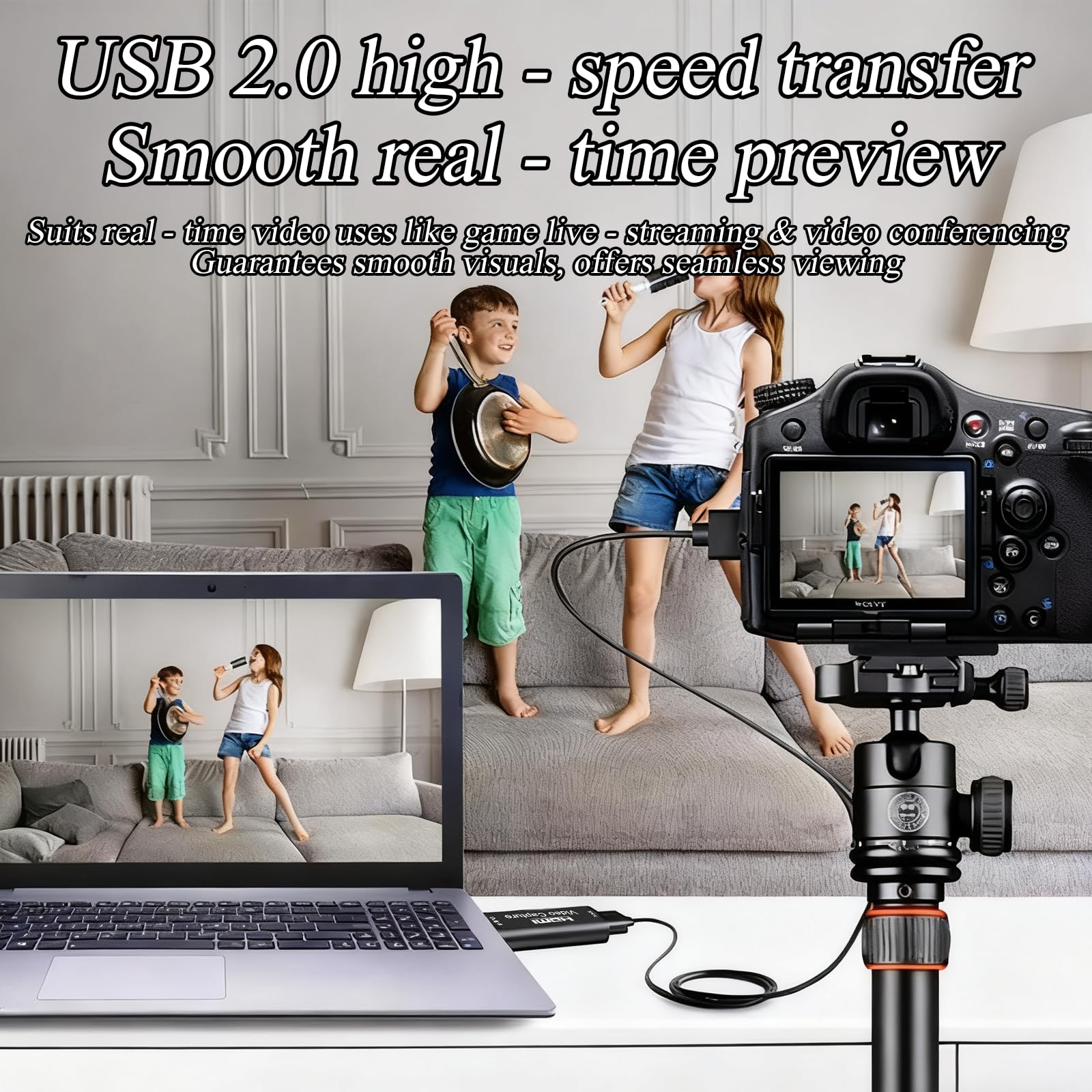 Cattura Video, Adattatore da Hdmi a Usb,Cattura HDMI,Ingresso 4k Uscita 1080P,Portatile Plug e Play Ideale per Trasmissioni in Diretta Videoconferenze e Registrazioni in Loco