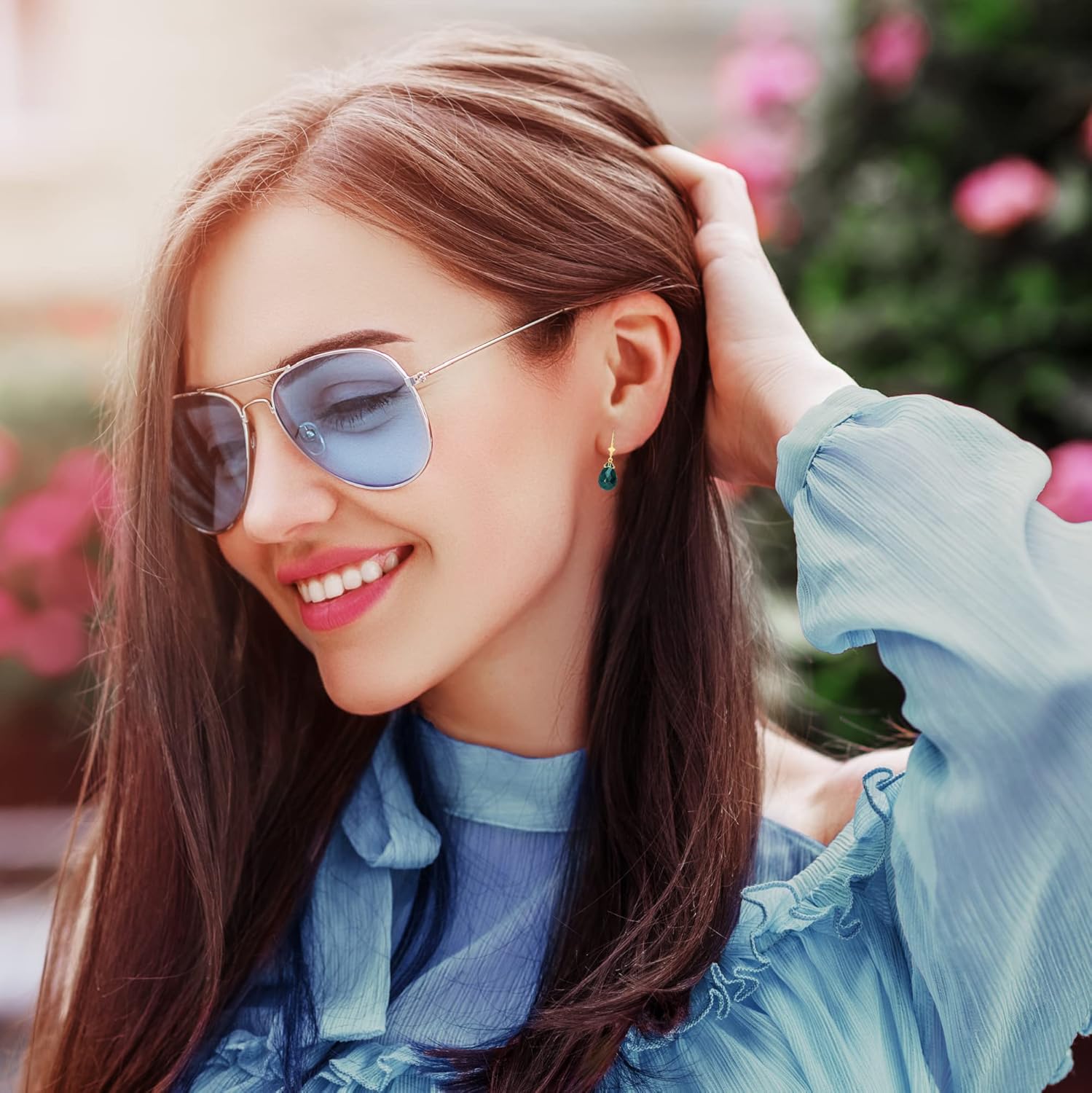 14k Solid Gold Leverback Earrings with Natural Green Sapphire Dangle Drop Made in USA Fine Jewelry - Image 4