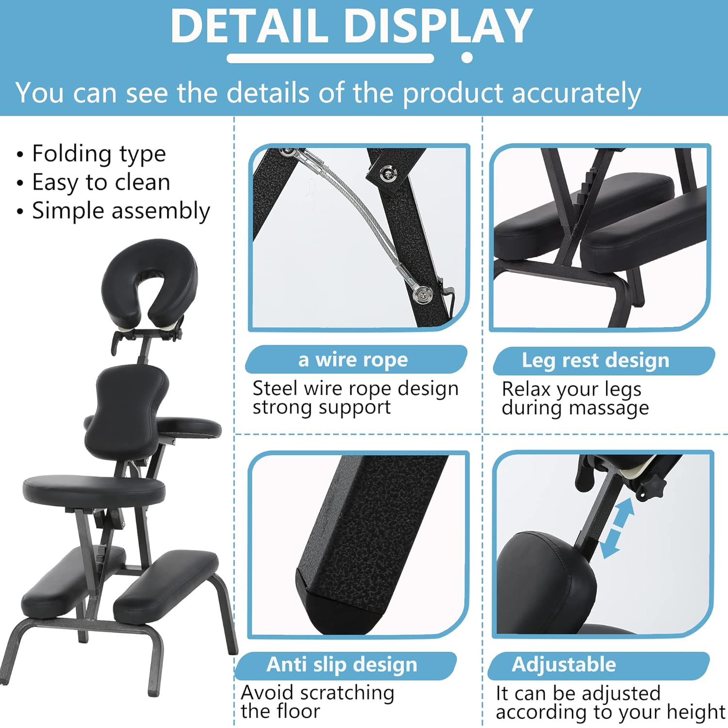 Portable massage chair, height adjustable tatto Portable massage chair, height adjustable tatto
