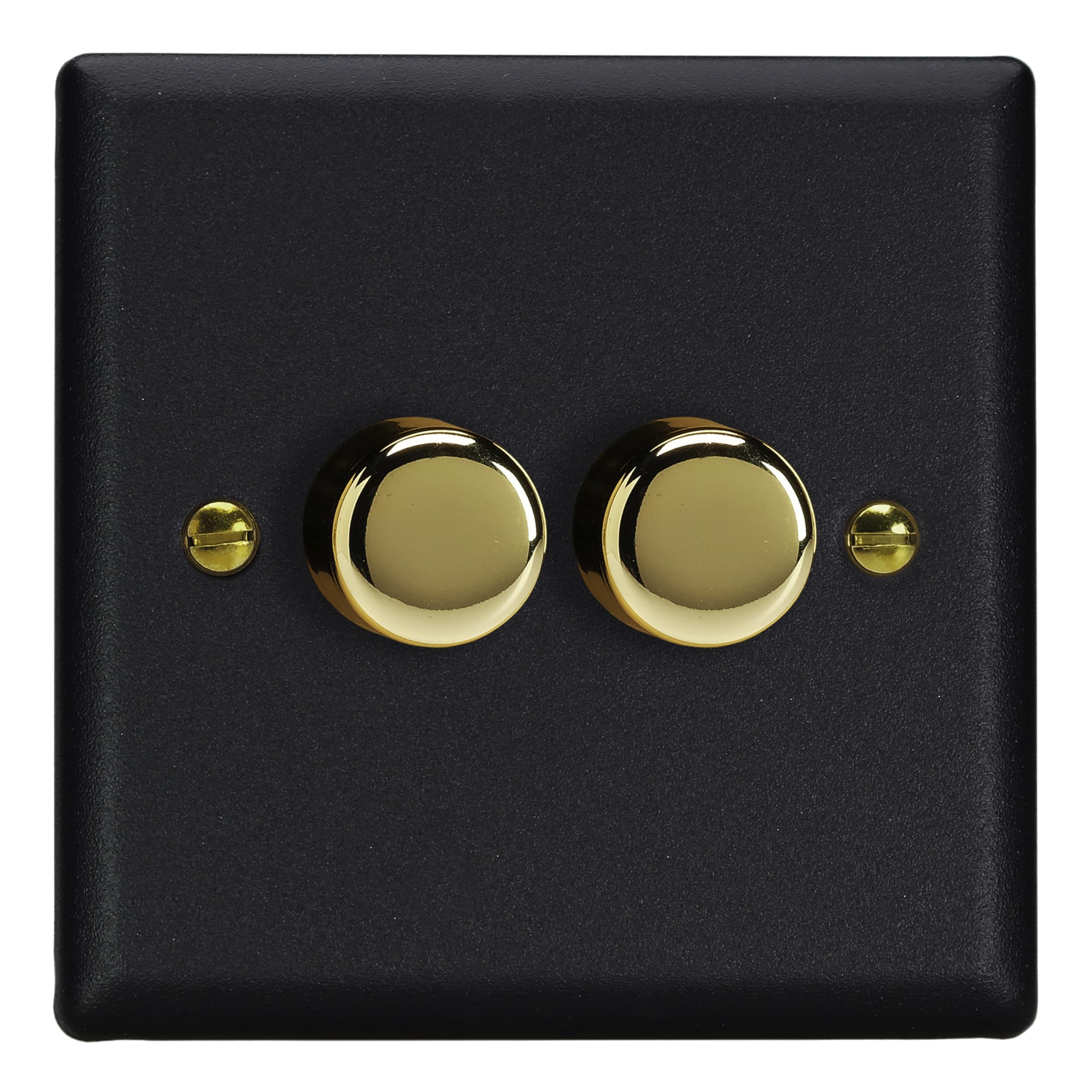 Varilight Double V-Pro Rotary 2-Way LED Dimmer 2 x 0-120W - Vogue Matt Black With Polished Brass Knob, JYP252V.MB