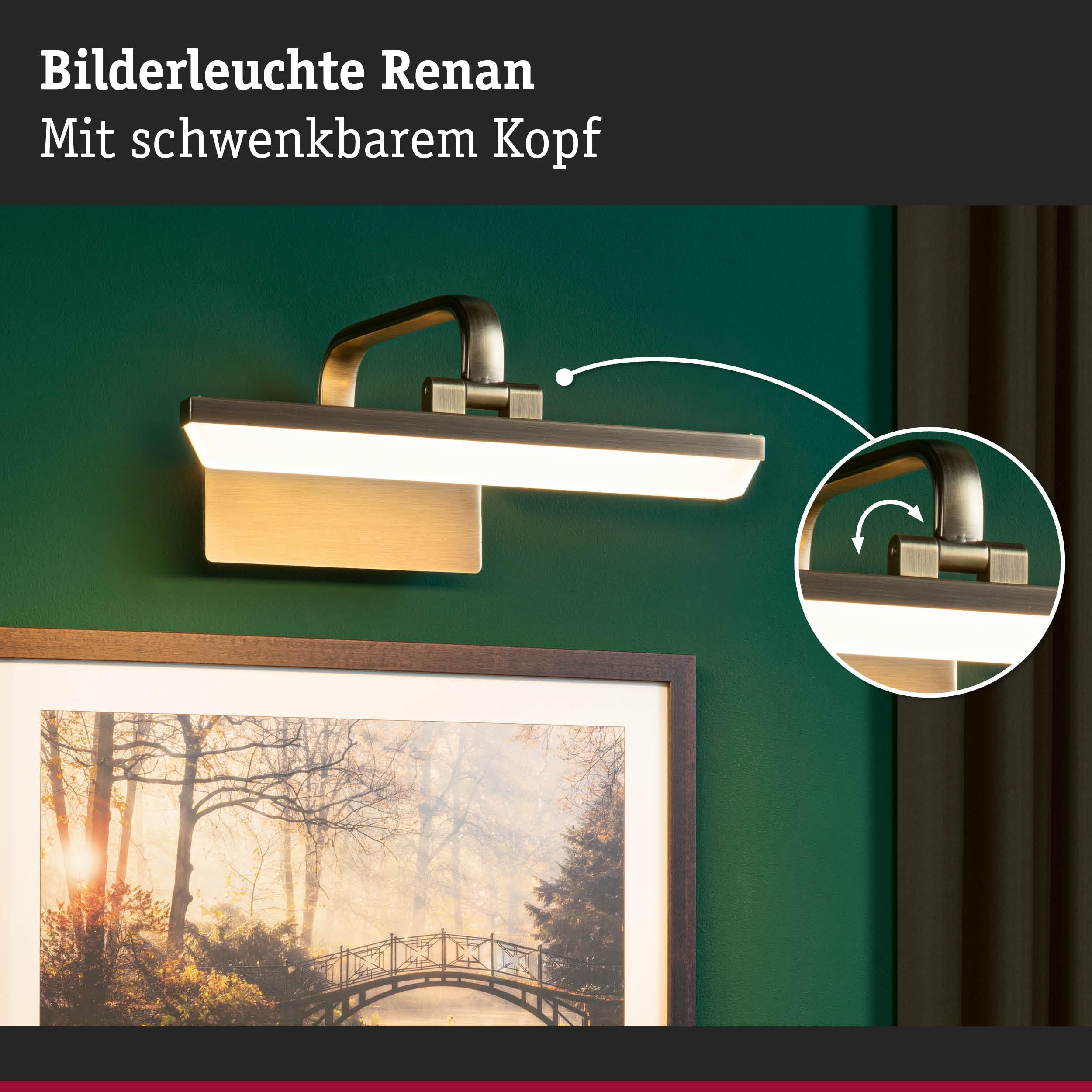 Paulmann 95568 Luminaria para cuadros LED Renan 300mm incl. 1x6W blanco cálido, latón envejecido, luz para cuadros, metal, acrílico, aplique, 3000K