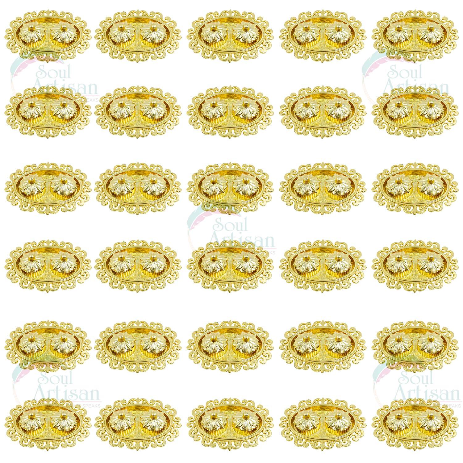 Soul Artisan Oval Design Double Kumkuma Holder Chimil Box - Plastic Golden Metallic Color(Pack of 30) - Decorative Art Design Tilak Daani, Sindoor for Women Return Gift, Diwali, Weddings, Pooja