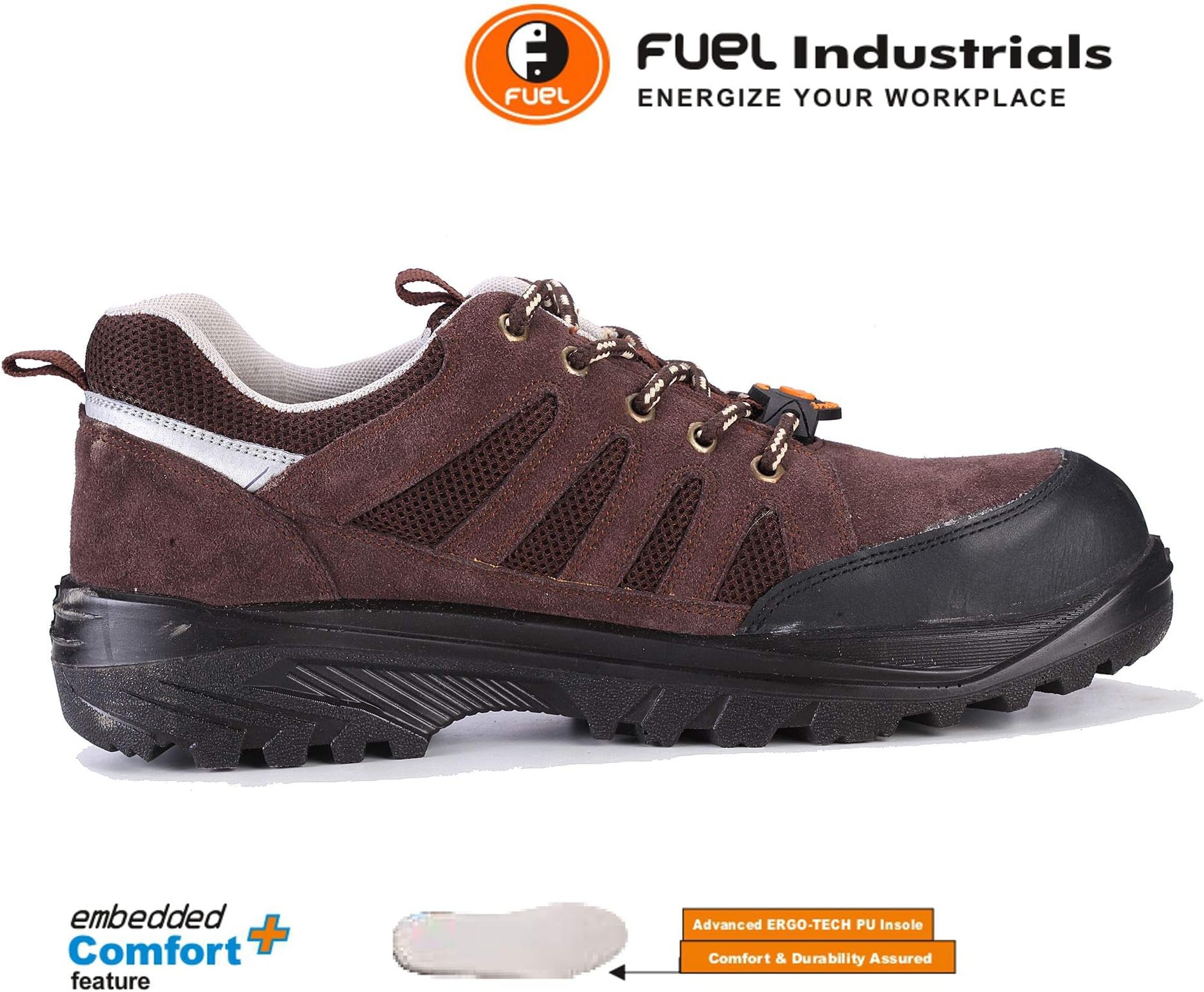 Fuel Industrials Premium Advanced ERGO-TECH PU Insole Torpedo Leather Steel Toe Safety Shoes with Comfort & Durability Assured (9, Brown)