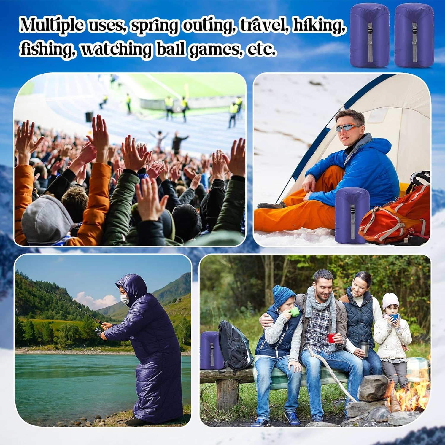 Macarrie Cold Weather Wearable Sleeping Bag for Adults with Sleeves and Hood 74 Inch Long 0 Degree Winter Weather Insulated Extreme Cold Sleeping Bag Coat for Camping Hiking Stadium