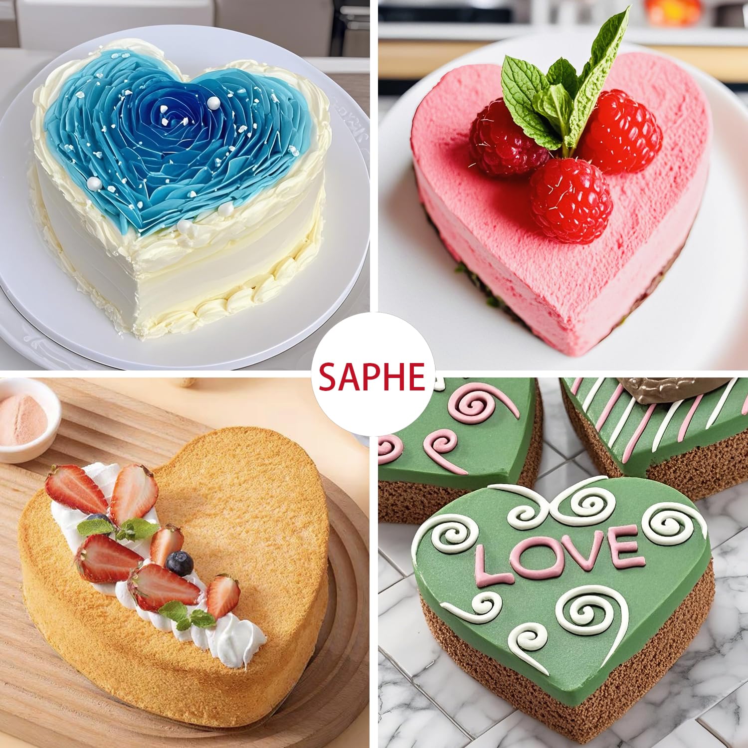 saphe Moldes de silicona para tartas de 10 pulgadas, moldes para hornear en forma de corazón, juego de 4 moldes para pasteles, tarta de queso, pastel arcoíris (en forma de corazón)
