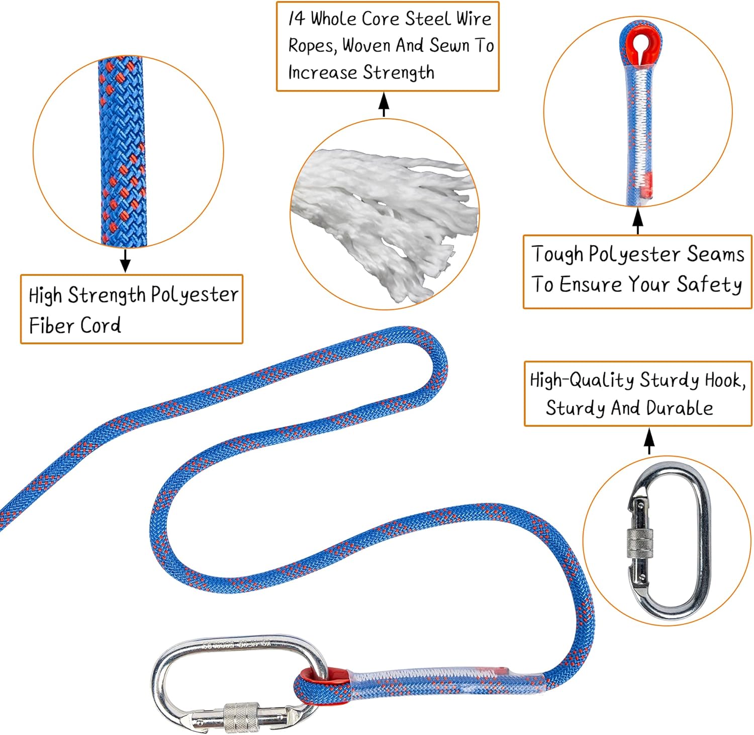EMEKIAN 10mm/12mm/14mm Outdoor Climbing Rope, 10M(32ft) 15M(49ft) 20M(65ft) 30M(98ft) Static Rock Climbing Rope for Escape Rope, Ice Climbing Equipment, Fire Safety Rescue Rope, with Non-Slip Gloves : Sports & Outdoors