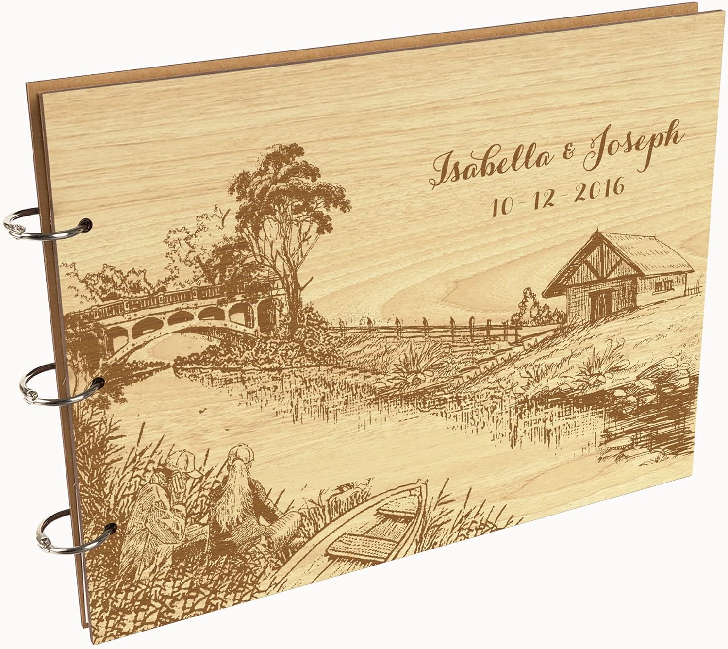 Darling Souvenir Personalized Engraved Laser Cut Wedding Guest Book Wooden Cover Sign-in Book Registry Guestbook Scrapbook-QD