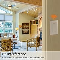 Vista 3 de SURAIELEC Wireless Light Switch and Receiver Kit, 15A High Power, No Wiring, No Interference, 100ft RF Range, Expandable Remote Control Wall