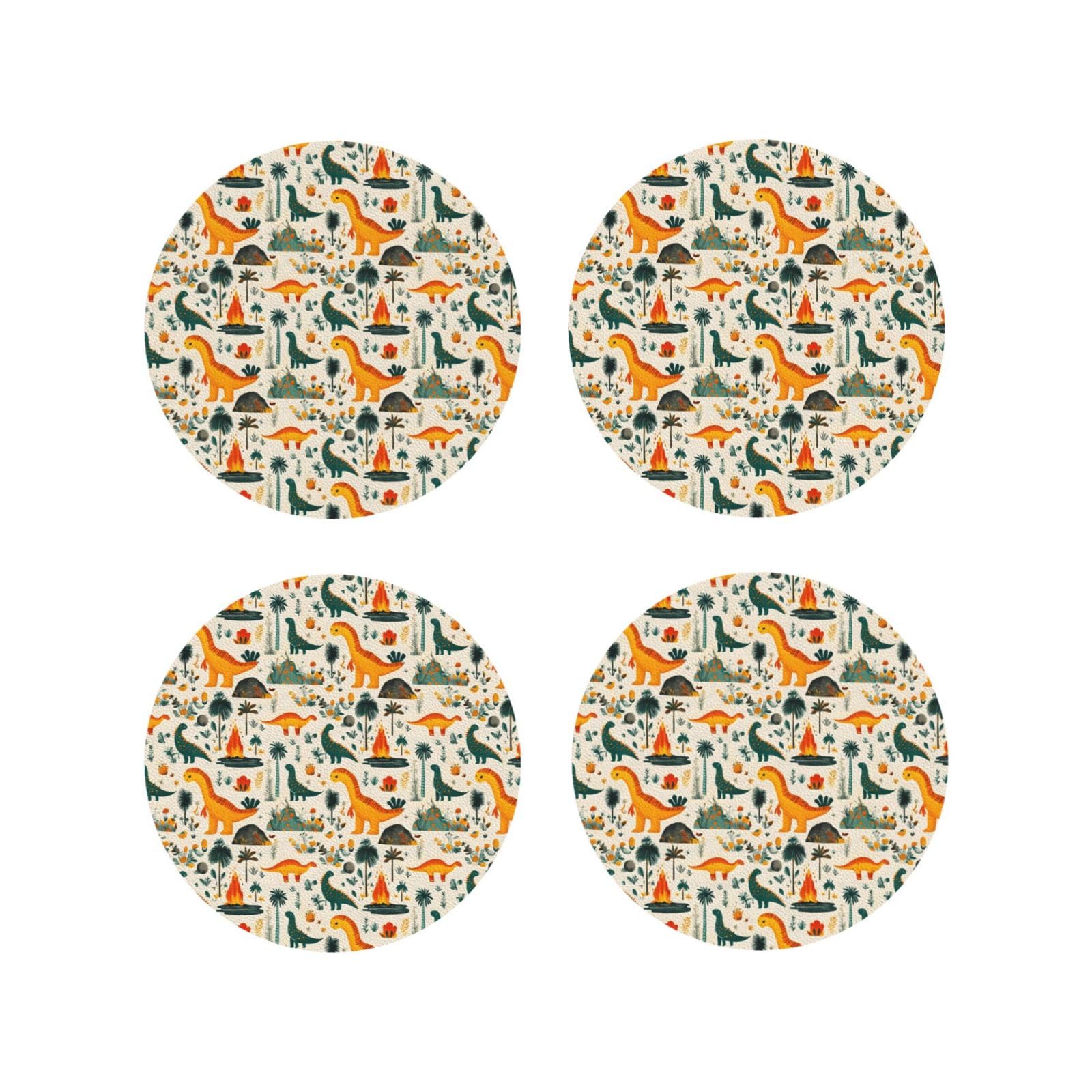 Smazdfxx Women's As Pic Leather Coasters Set Of 4 - Cute Cartoon Dinosaur Print Lightweight Drink Coasters For Desk