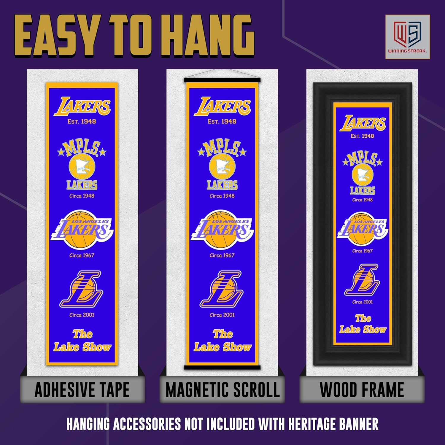 Winning Streak Sports NBA Los Angeles Lakers Heritage Banner - Wall Decor for Sports Fans