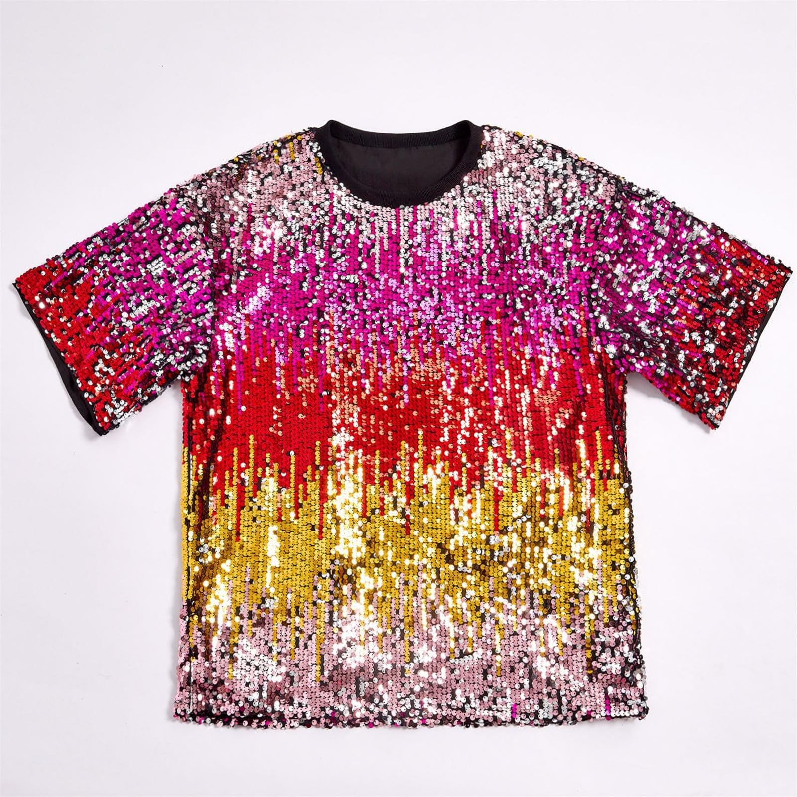 Glitzerndes Kurzarm-T-Shirt für Karneval Partys Perfektes Festival- Konzert-Outfit für Nachtleben